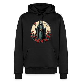 Illustration de fleurs de la Faucheuse - Sweat à capuche Premium bio Homme - noir - Devant - Nico (187cm)
