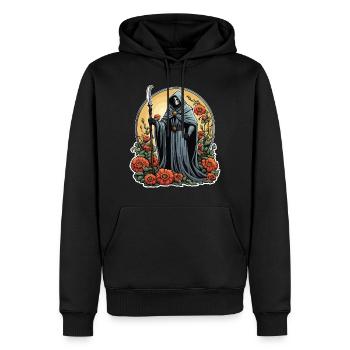 Illustration de fleurs de la Faucheuse - Sweat à capuche Premium bio Homme - noir - Devant - Nico (187cm)