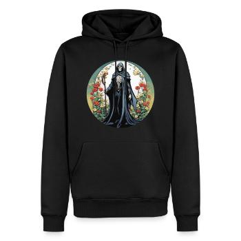 Illustration de fleurs de la Faucheuse - Sweat à capuche Premium bio Homme - noir - Devant - Nico (187cm)
