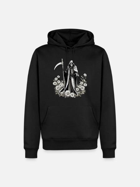 Sensenmann Blumen Illustration - Männer Premium Bio Hoodie - Schwarz