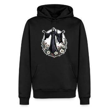 Illustration de fleurs de la Faucheuse - Sweat à capuche Premium bio Homme - noir - Devant - Nico (187cm)