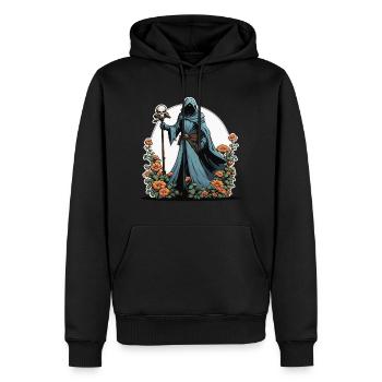 Illustration de fleurs de la Faucheuse - Sweat à capuche Premium bio Homme - noir - Devant - Nico (187cm)
