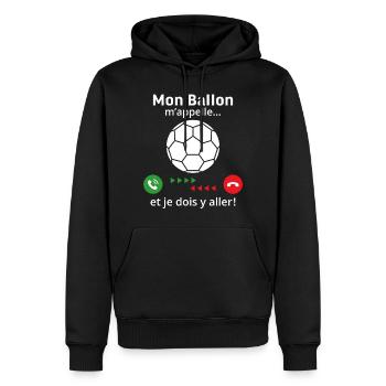 mon ballon m'appelle et je dois y aller hadball - Sweat à capuche Premium bio Homme - noir - Devant - Nico (187cm)