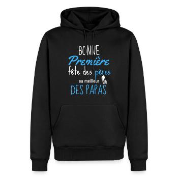 Fête des pères. Bonne fête des pères - Sweat à capuche Premium bio Homme - noir - Devant - Nico (187cm)