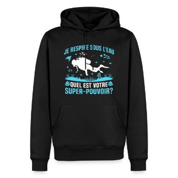 je respire sous L'eau quel est votre super pouvoir - Sweat à capuche Premium bio Homme - noir - Devant - Nico (187cm)