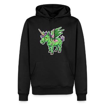 Illustration de licorne zombie - Sweat à capuche Premium bio Homme - noir - Devant - Nico (187cm)