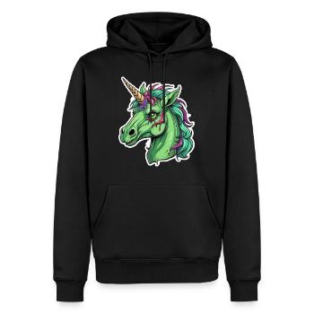Illustration de licorne zombie - Sweat à capuche Premium bio Homme - noir - Devant - Nico (187cm)