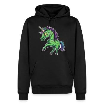 Illustration de licorne zombie - Sweat à capuche Premium bio Homme - noir - Devant - Nico (187cm)