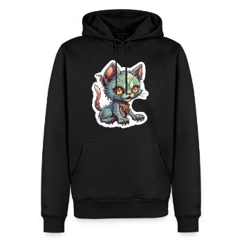 Illustration de chat zombie - Sweat à capuche Premium bio Homme - noir - Devant - Nico (187cm)