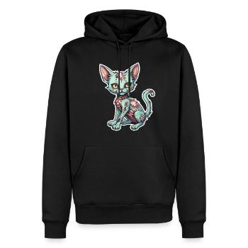 Illustration de chat zombie - Sweat à capuche Premium bio Homme - noir - Devant - Nico (187cm)
