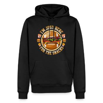 Football américain chez Just Here For The Snacks - Sweat à capuche Premium bio Homme - noir - Devant - Nico (187cm)