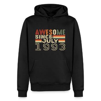 Cadeau d’anniversaire juillet 1993 Millésime juillet 1993 - Sweat à capuche Premium bio Homme - noir - Devant - Nico (187cm)