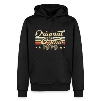 Juin 1979 | Anniversaire 1979 Millésime Juin 1979 - Sweat à capuche Premium bio Homme - noir - Devant - Nico (187cm)