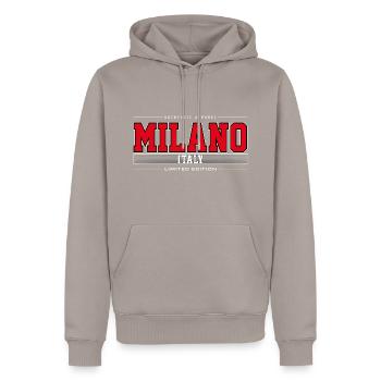 Milano - Men’s Premium Organic Hoodie - taupe - Front - Nico (187cm)