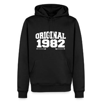Original 1982 | Cadeau d’anniversaire 1982 - Sweat à capuche Premium bio Homme - noir - Devant - Nico (187cm)