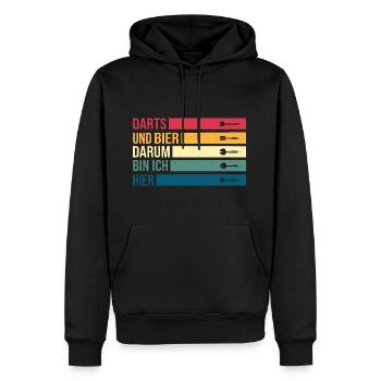 Darts und Bier darum bin ich hier Dartscheibe Dart - Männer Premium Bio Hoodie - Schwarz - Vorne - Nico (187cm)