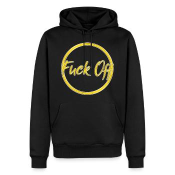 fuck off - Männer Premium Bio Hoodie - Schwarz - Vorne - Nico (187cm)