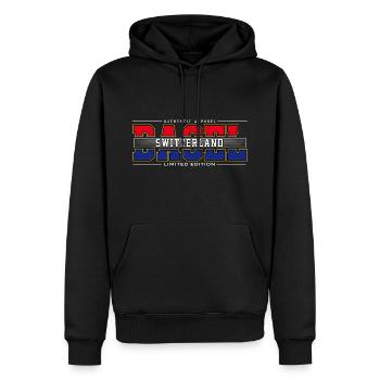 BÂLE - Sweat à capuche Premium bio Homme - noir - Devant - Nico (187cm)