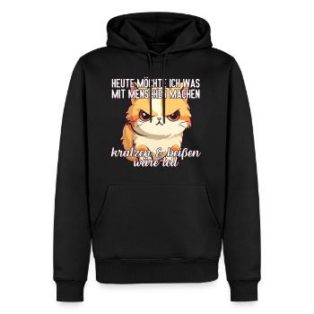 Heute möchte ich was mit Menschen machen Katze - Männer Premium Bio Hoodie - Schwarz - Vorne - Nico (187cm)