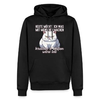 Heute möchte ich was mit Menschen machen Katze - Männer Premium Bio Hoodie - Schwarz - Vorne - Nico (187cm)