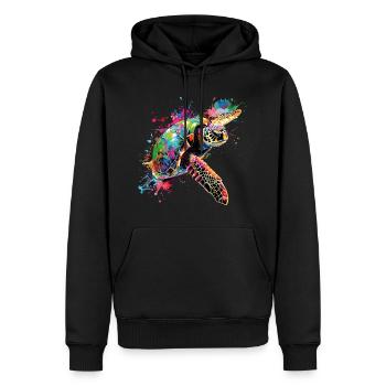 Schildkröte Neon Bunt Ozean Meer Natur Kunst - Männer Premium Bio Hoodie - Schwarz - Vorne - Nico (187cm)
