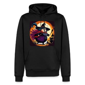Dicke Hexe mit schwarzer Katze - Männer Premium Bio Hoodie - Schwarz - Vorne - Nico (187cm)