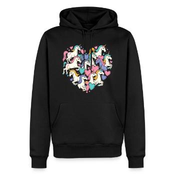 Einhorn Einhörner Herz Herzform Liebe Bunt Süß - Männer Premium Bio Hoodie - Schwarz - Vorne - Nico (187cm)