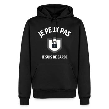 JE PEUX PAS JE SUIS DE GARDE - Sweat à capuche Premium bio Homme - noir - Devant - Nico (187cm)