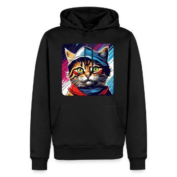 Coole getigerte Katze mit Mütze - Männer Premium Bio Hoodie - Schwarz - Vorne - Nico (187cm)