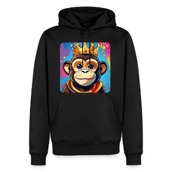 Niedlicher grinsender Affe mit Krone - Männer Premium Bio Hoodie - Schwarz - Vorne - Nico (187cm)