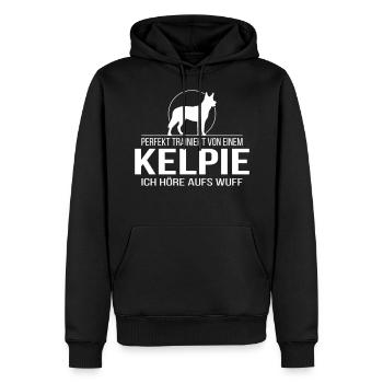 KELPIE ich höre aufs wuff - Männer Premium Bio Hoodie - Schwarz - Vorne - Nico (187cm)