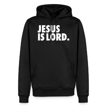 JESUS IS LORD - Men’s Premium Organic Hoodie - black - Front - Nico (187cm)