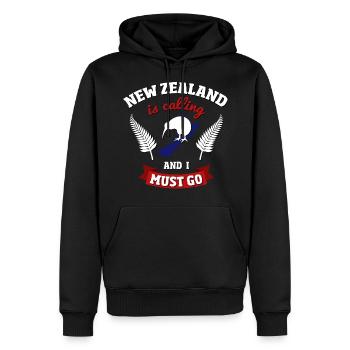 New Zealand is calling Work and Travel Geschenk - Männer Premium Bio Hoodie - Schwarz - Vorne - Nico (187cm)