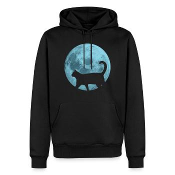 Chat pleine lune - Sweat à capuche Premium bio Homme - noir - Devant - Nico (187cm)