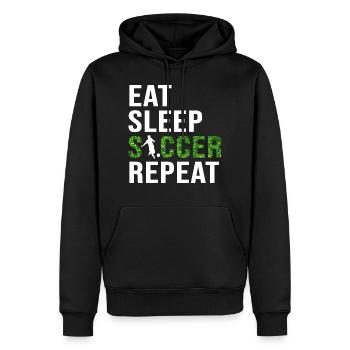 Eat Sleep Soccer Repeat Fussball Fussballspieler - Männer Premium Bio Hoodie - Schwarz - Vorne - Nico (187cm)