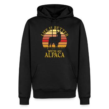 Llama Alpaka Retro Style Vintage Sonnenuntergang - Männer Premium Bio Hoodie - Schwarz - Vorne - Nico (187cm)