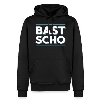 BAST SCHO | BAYRISCH | DIALEKT - Männer Premium Bio Hoodie - Schwarz - Vorne - Nico (187cm)