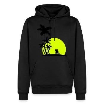 Paradise - Palm trees and sunset - Men’s Premium Organic Hoodie - black - Front - Nico (187cm)