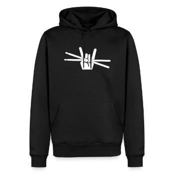 Drummer Drumsticks Heavy Metal Fork Pommesgabel - Men’s Premium Organic Hoodie - black - Front - Nico (187cm)