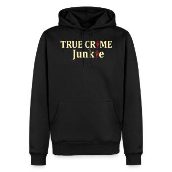 TRUE CRIME: True Crime Junkie - Männer Premium Bio Hoodie - Schwarz - Vorne - Nico (187cm)