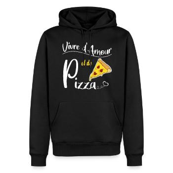 Vivre d'amour et de pizza. Humour - Sweat à capuche Premium bio Homme - noir - Devant - Nico (187cm)