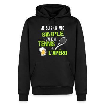 Je suis un mec simple, Humour tennis Apéro - Sweat à capuche Premium bio Homme - noir - Devant - Nico (187cm)
