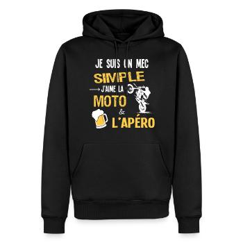 Je suis un mec simple, Humour motard Apéro - Sweat à capuche Premium bio Homme - noir - Devant - Nico (187cm)