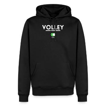 Volley an aus. Volleyball Geschenk - Männer Premium Bio Hoodie - Schwarz - Vorne - Nico (187cm)