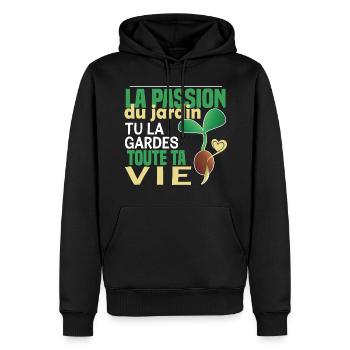 La passion du jardin, tu la gardes toute ta vie - Sweat à capuche Premium bio Homme - noir - Devant - Nico (187cm)