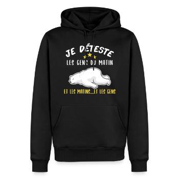 je déteste les gens du matin. Humour fatigue relax - Sweat à capuche Premium bio Homme - noir - Devant - Nico (187cm)