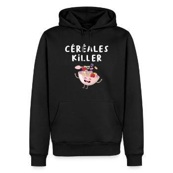 céréales killer. Humour petit déjeuner. Jeu de mot - Sweat à capuche Premium bio Homme - noir - Devant - Nico (187cm)