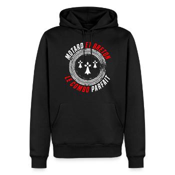 Motard et breton le combo parfait. Passion moto - Sweat à capuche Premium bio Homme - noir - Devant - Nico (187cm)