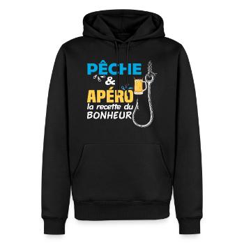 Pêche et apéro, la recette du bonheur humour pêche - Sweat à capuche Premium bio Homme - noir - Devant - Nico (187cm)