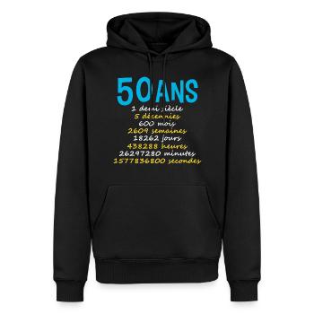50 ans humour anniversaire, date de naissance. âge - Sweat à capuche Premium bio Homme - noir - Devant - Nico (187cm)